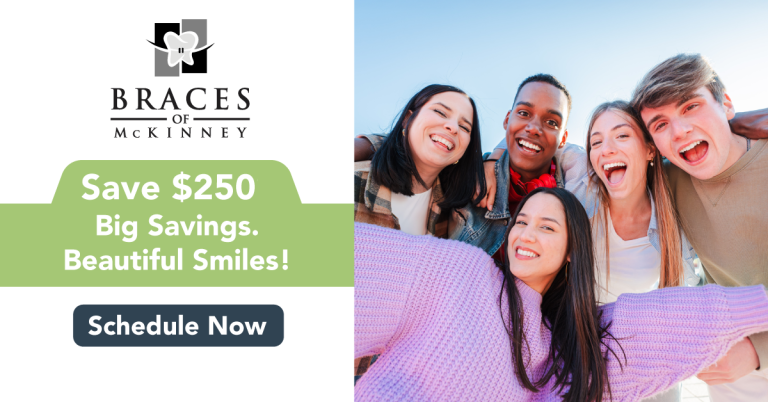 Graphic promoting a $250 orthodontic discount at Braces of McKinney, available through April 30 2025